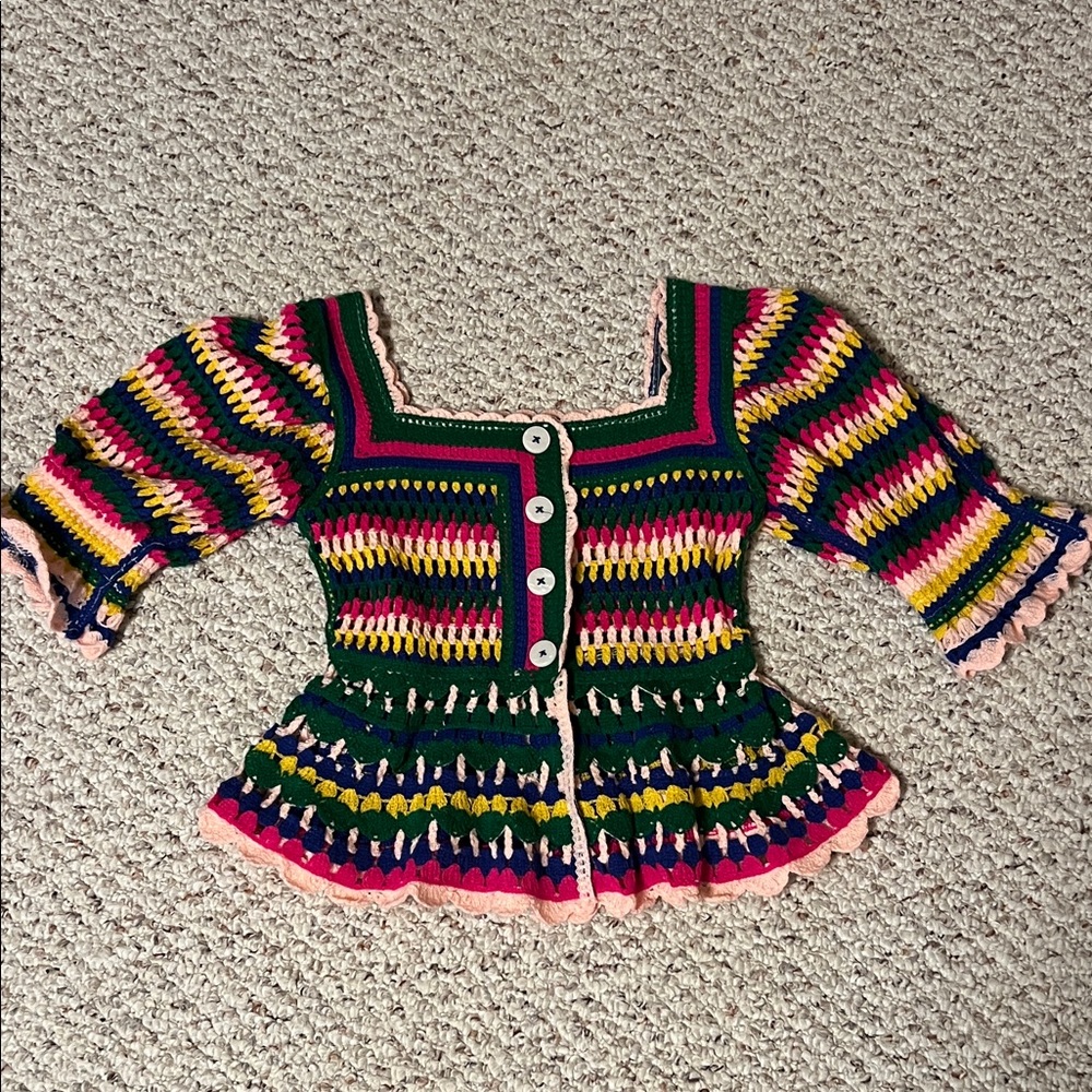 Girls Colorful Crochet Button-Up Top | Size 14